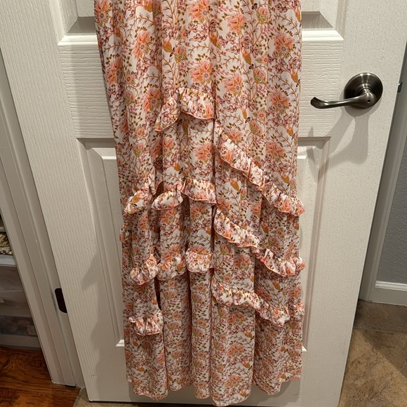 MELLODAY Floral Ruffle Trim Maxi Dress Medium, IVORY/ PINK CARNATION - Picture 9 of 10